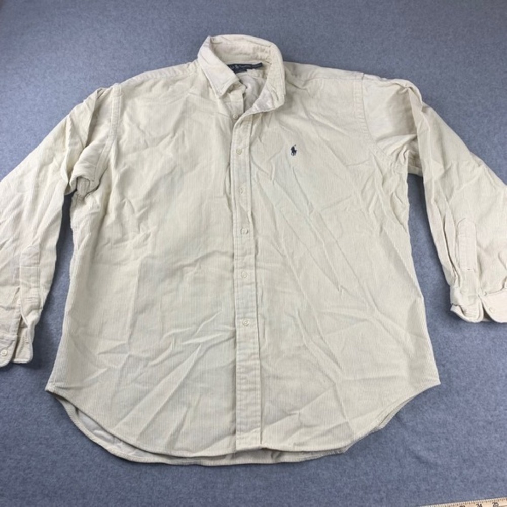 Polo Ralph Lauren Button Down Shirt Mens L Cream Corduroy Blake Long Sleeve